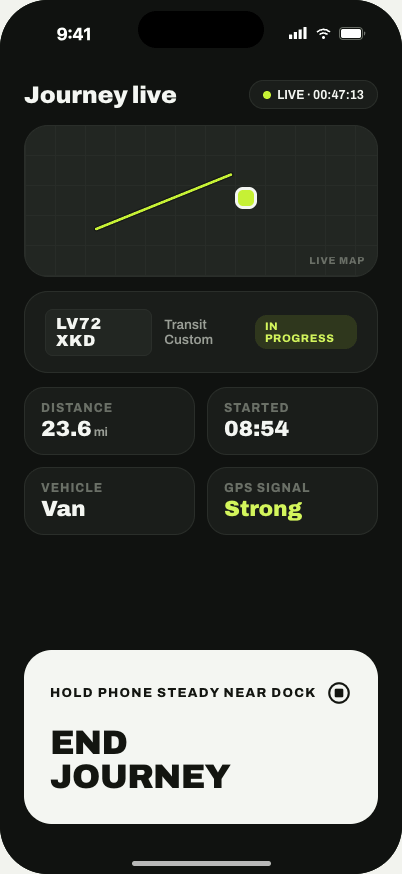 FluxTrack driver app — journey live