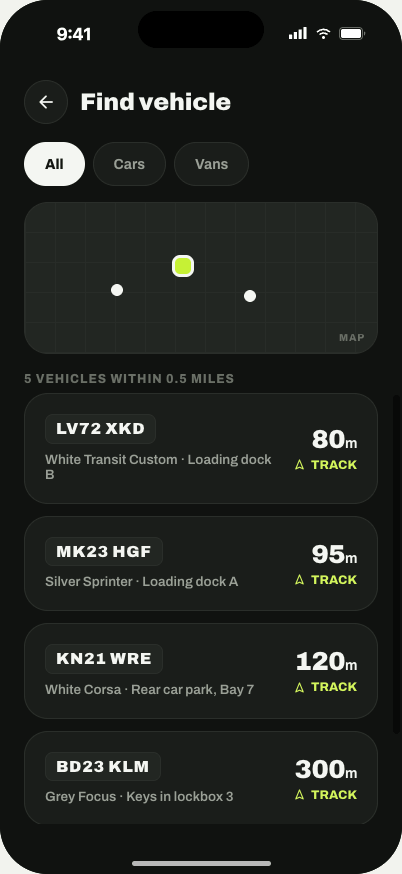 Find vehicle screen